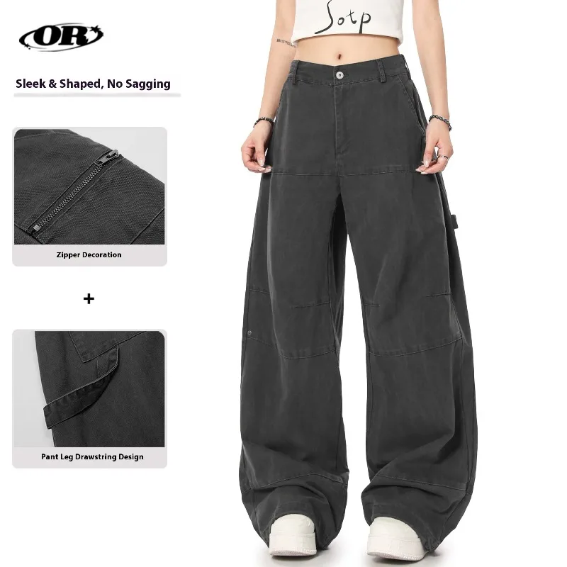 

OR FL American Style 100 Cotton Women Cargo Trousers Baggy Staraight Slacks Street Retro A Sense of Sophistication Trendy Brand