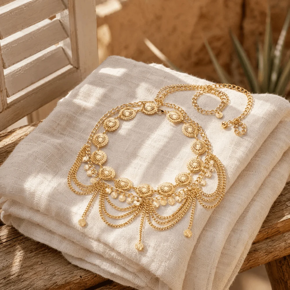 Bohemian Hollow Out Multi Layer Waist Chain Elegant Shiny Fringe Belt Tassel Delicate Dance Accessories Vacation