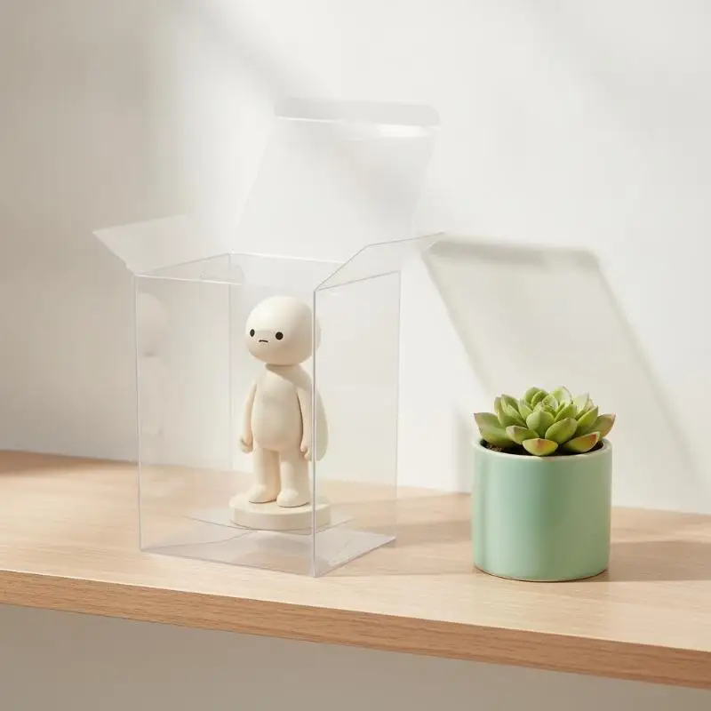 @*Rectangular 4 Inch PVC Clear Display Box Waterproof Plastic Storage Holder for Mini Figurine Action Figure Collection