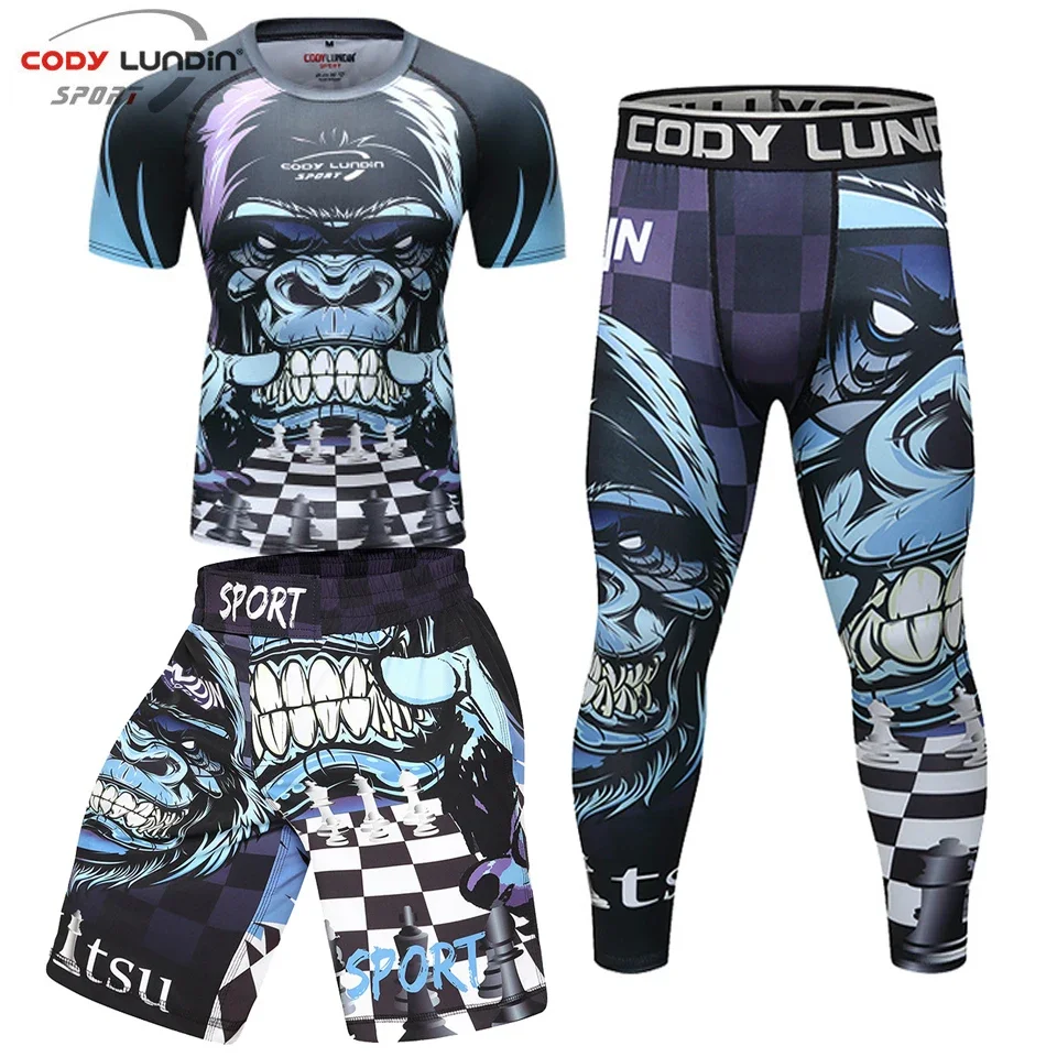 Heren Sneldrogende sportpakken Hardlooptraining Sportkleding MMA BJJ Bokstrainingspakken Gym Fitness Compressieshirt Broek Shorts Set