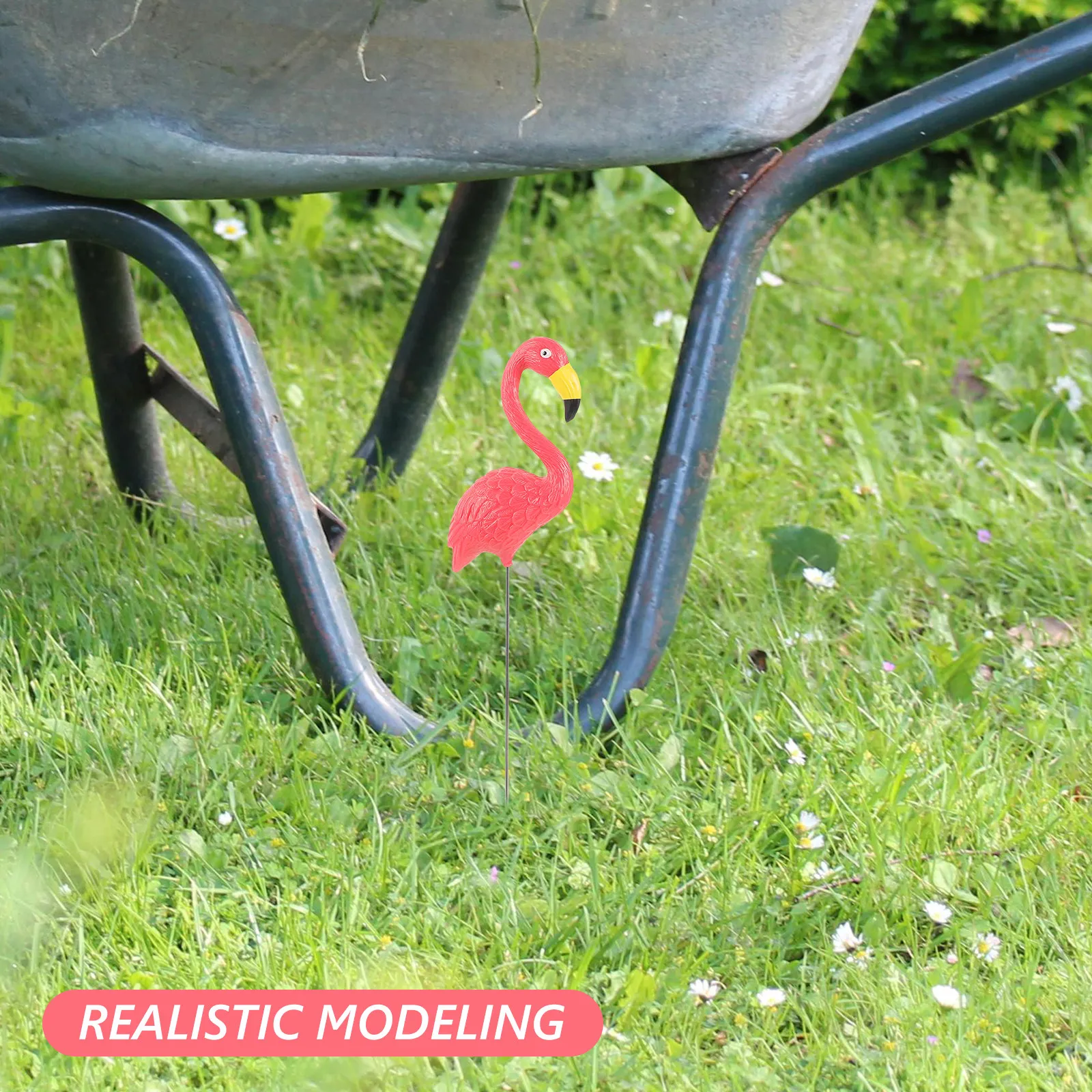 Resin Flamingo Ornament Potted Plant Garden Decor Outdoor Lawn Decor Simulated Animal Sculpture Metal Bonsai Insert Home Garden