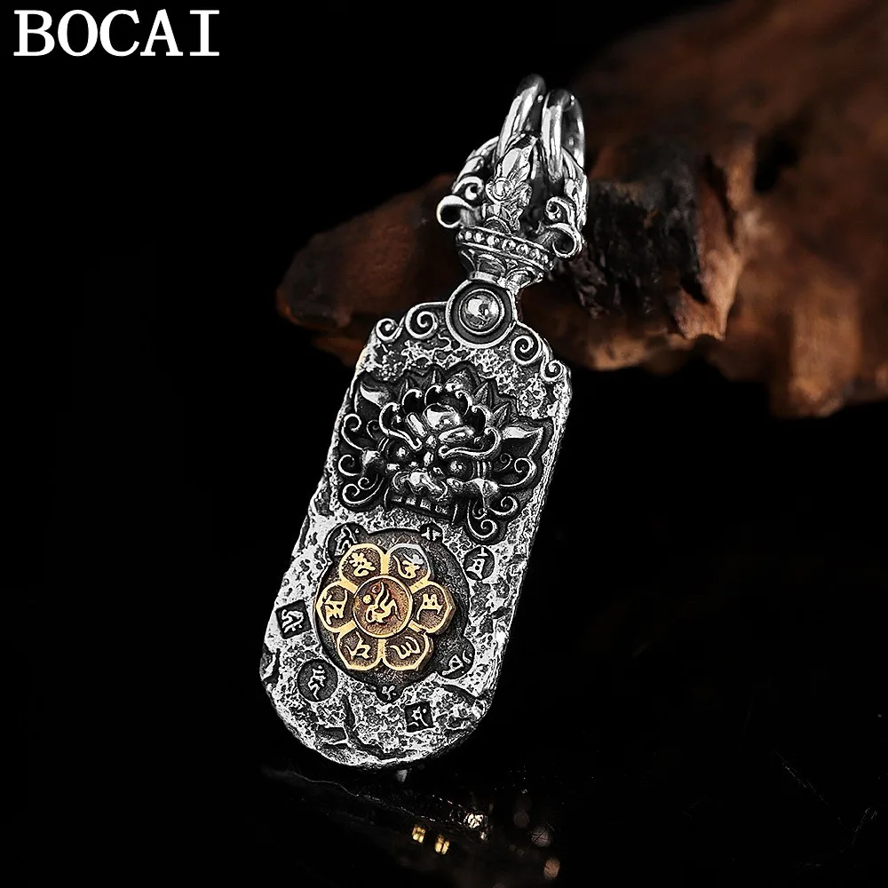 

BOCAI NEW S925 Sterling Silver Retro Personality Hip-hop Niche Trendy Men's Pendant