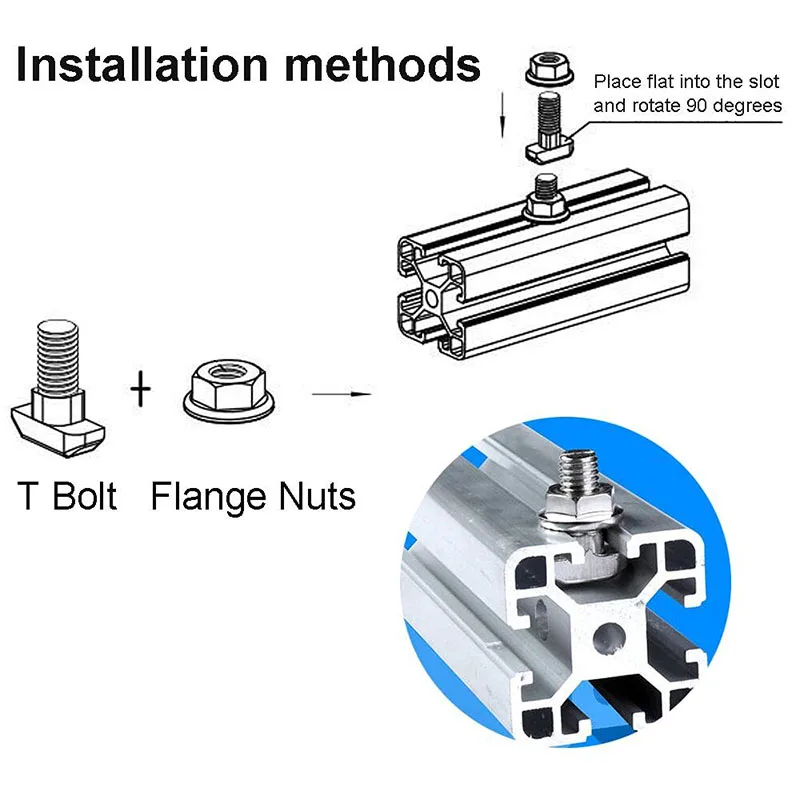 European Standard Aluminum Profile T Bolt Hex Flange Nut Set Nickel Plated M5/M6/M8 For 20/30/40/45 Series