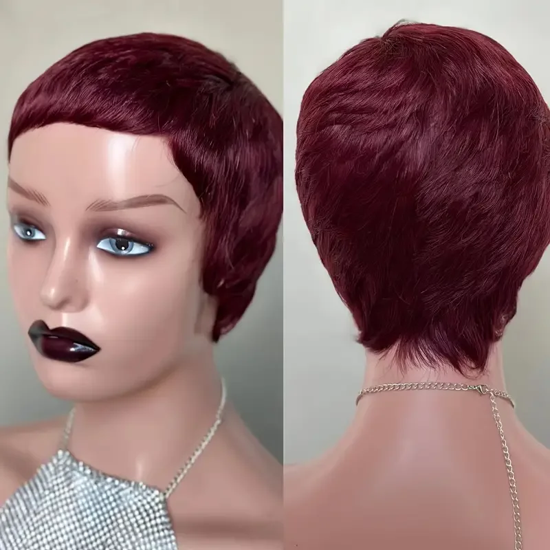 Short Pixie Cut Straight Human Hair Wig with Bangs