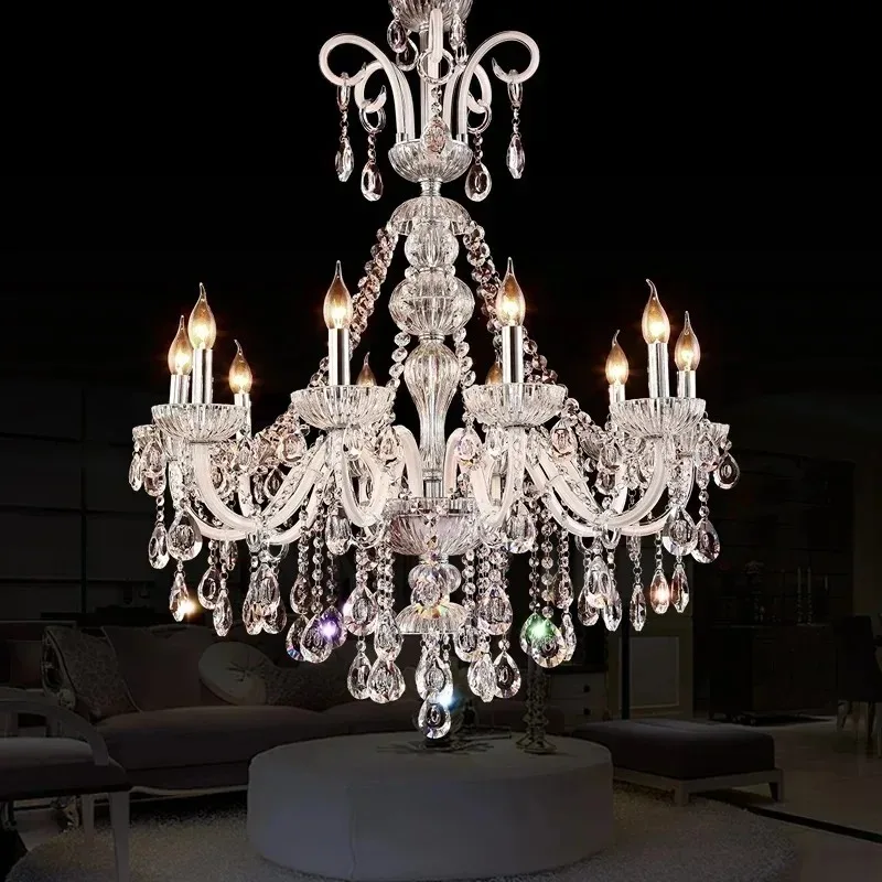 European duplex floor chandelier, high-end villa crystal living room lamp, stair lamp hotel KTV lobby lamp