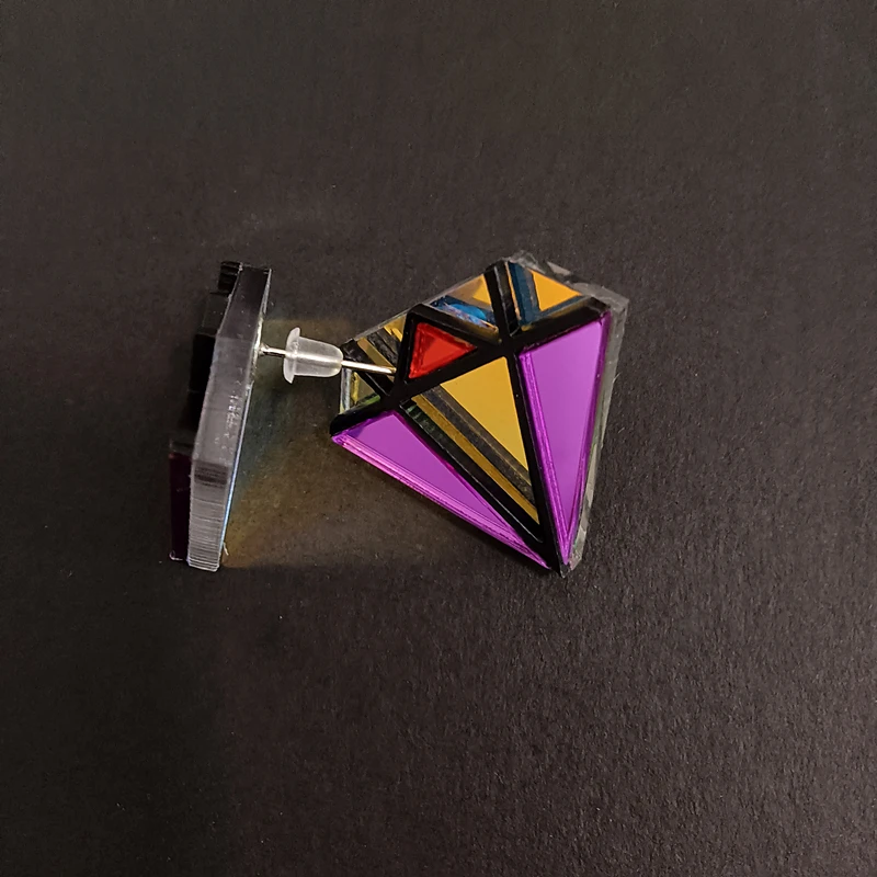 New Rainbow Geometric Large Stud Earrings for Women Mirror Acrylic Trendy Jewelry Cute Girls Kids Accessories