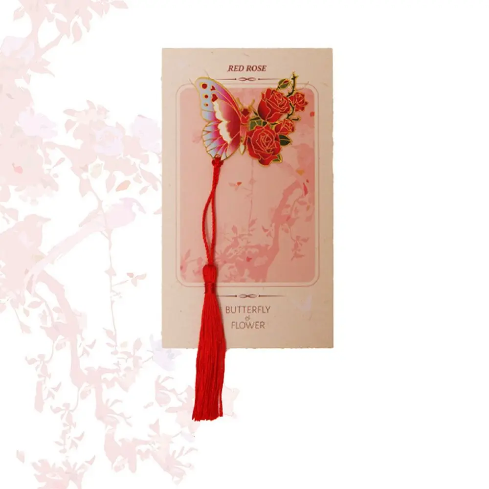 Hollow Tassel Butterfly Bookmarks Pendant Reading Metal Bookmarks Book Clip Chinese Style Flower Bookmarks Office Supplies