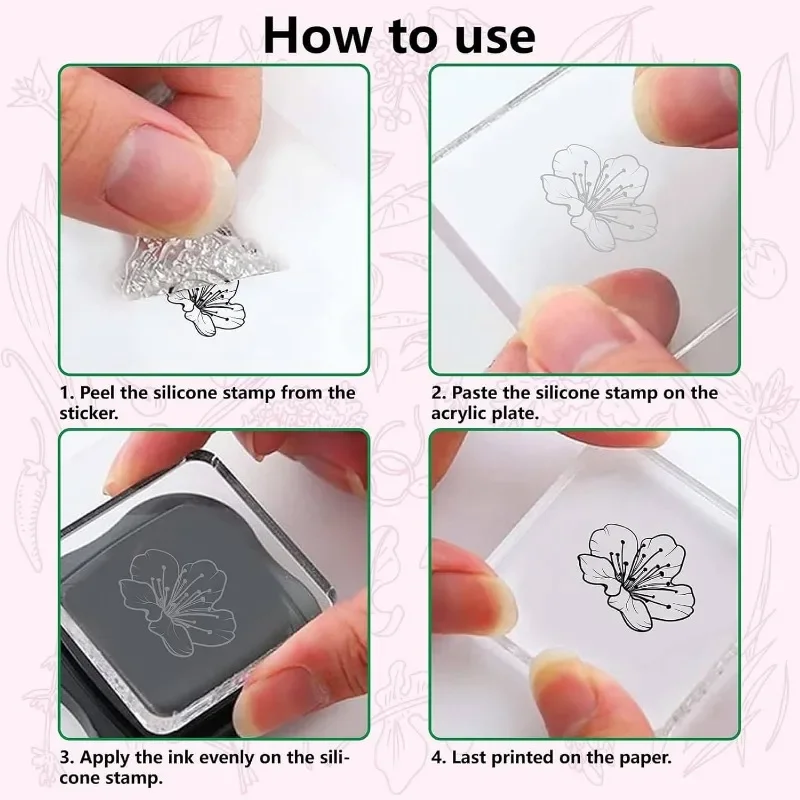 1pc Flowers Cherry Blossom Clear Rubber Stamp Retro Plants Sakura Transparent Silicone Seals Stamp for Journaling Card Making