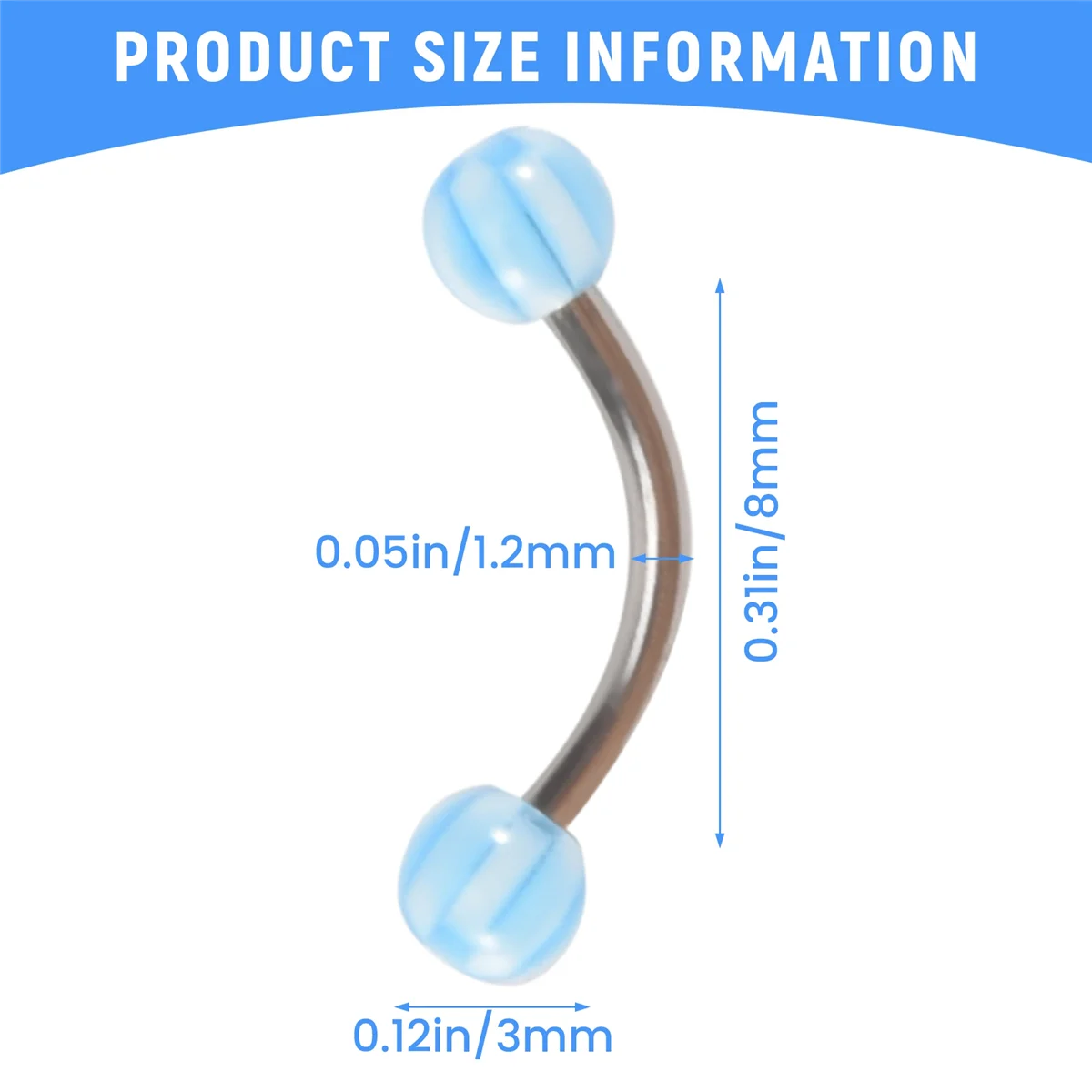 ABQR 20 piezas barra de bola de acero inoxidable colorida anillos curvos para cejas barras Tragus Piercing