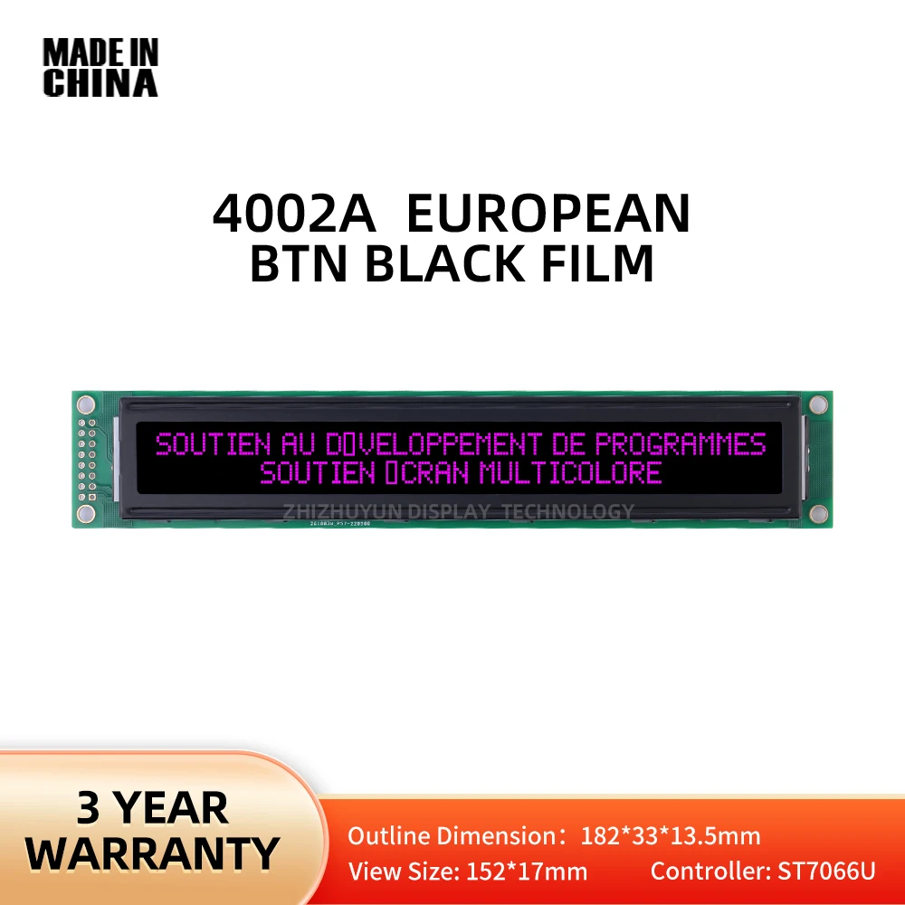 

4002A EUROPEAN LCD Character Dot Matrix Screen LCM Module 5V/3.3V BTN Black Film Purple 40X2 Multiple Character Libraries