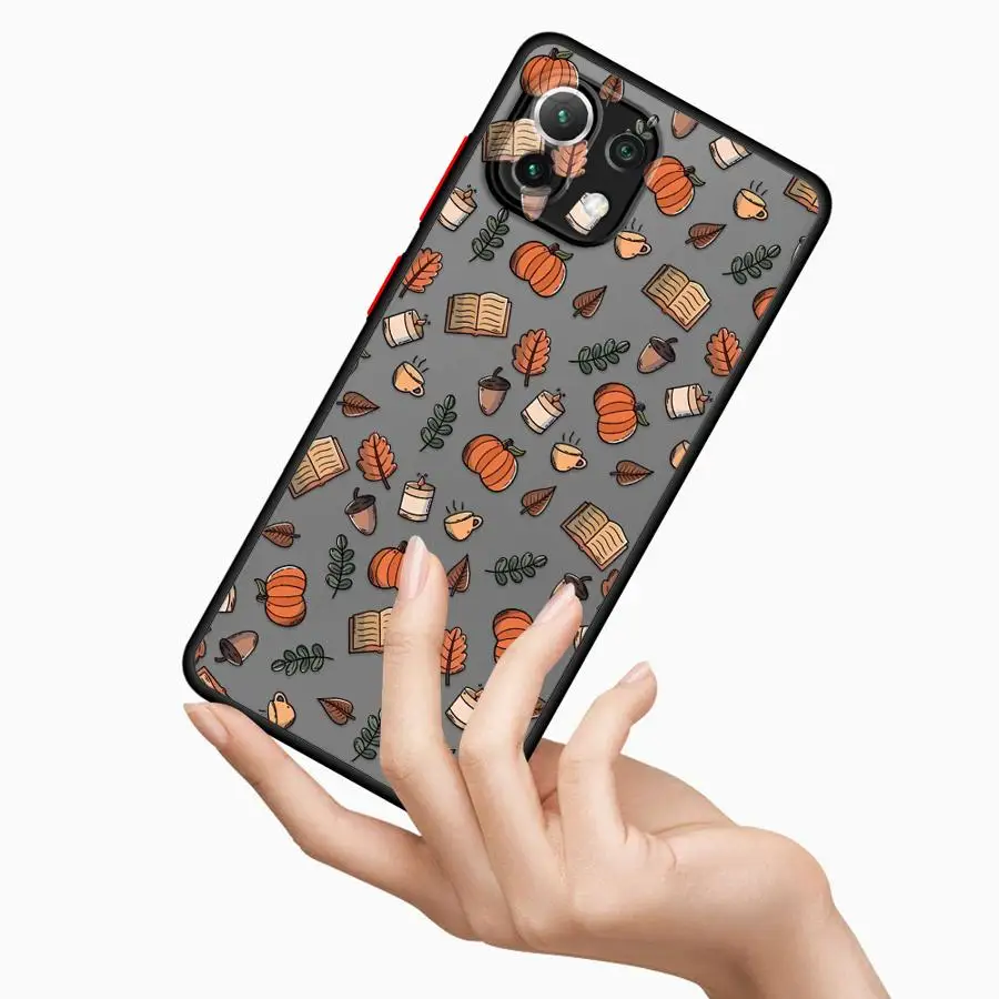 Custodia posteriore per telefono per Xiaomi Mi 11T 12x14 13 Pro 13 11 Lite 10T 12T Cartoon Maple Leaf Modello zucca
