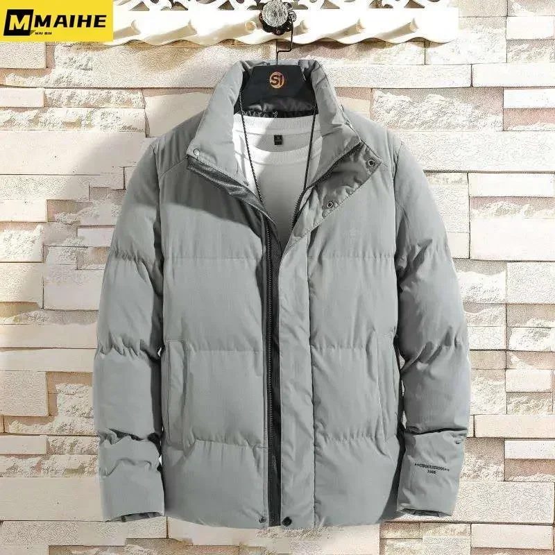 Chaqueta de algodón con cuello de pie para hombre, abrigos de invierno a la moda, a prueba de viento y cálidos, chaquetas casuales y cómodas de lujo