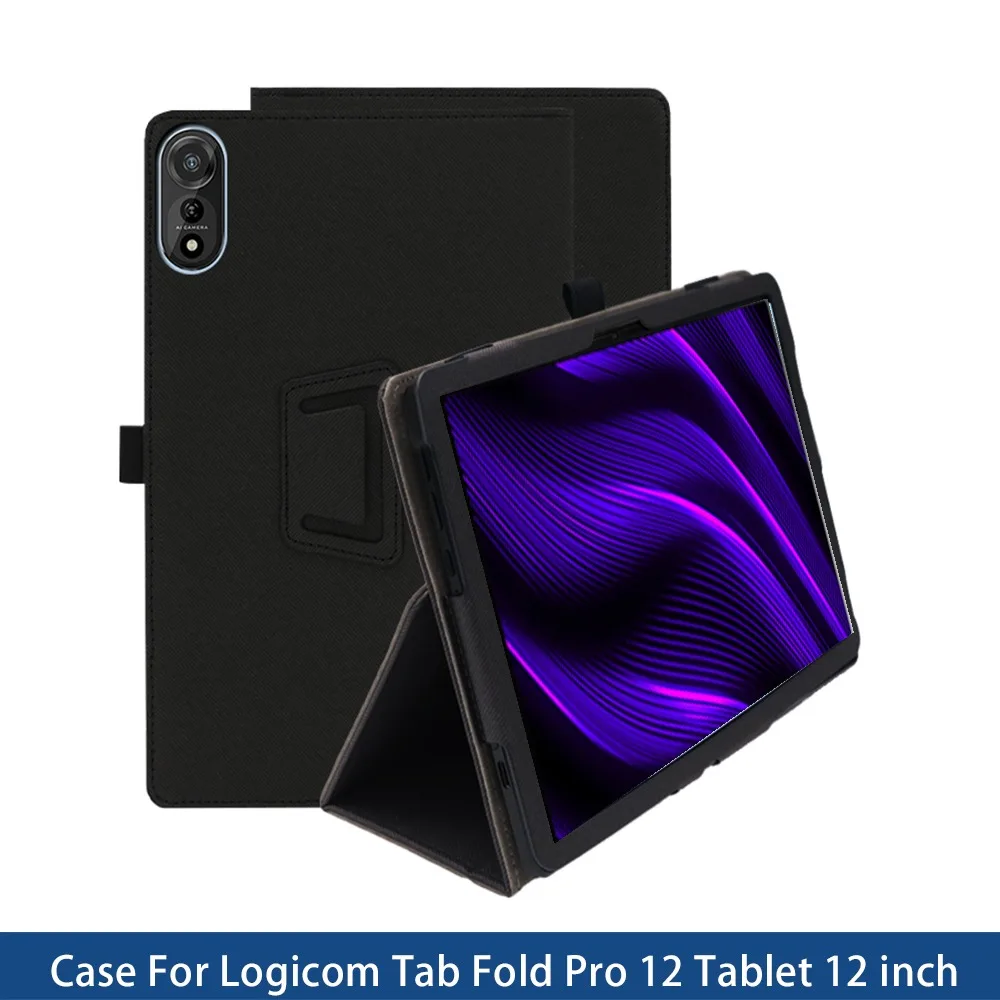Чехол для Logicom Tab Fold Pro 12, 12-дюймовый ультратонкий чехол из искусственной кожи с функцией складной подставки, держателем для стилуса и петлей для ручки, полная защита из искусственной кожи.