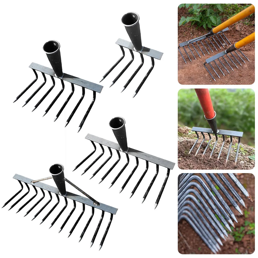 4/7/9/12-Tooth Dethatcher Rake Metal Yard Rake Weeding Hoe Rake Weeding Scarifier Artifact Agricultural Tools Garden Cultivator