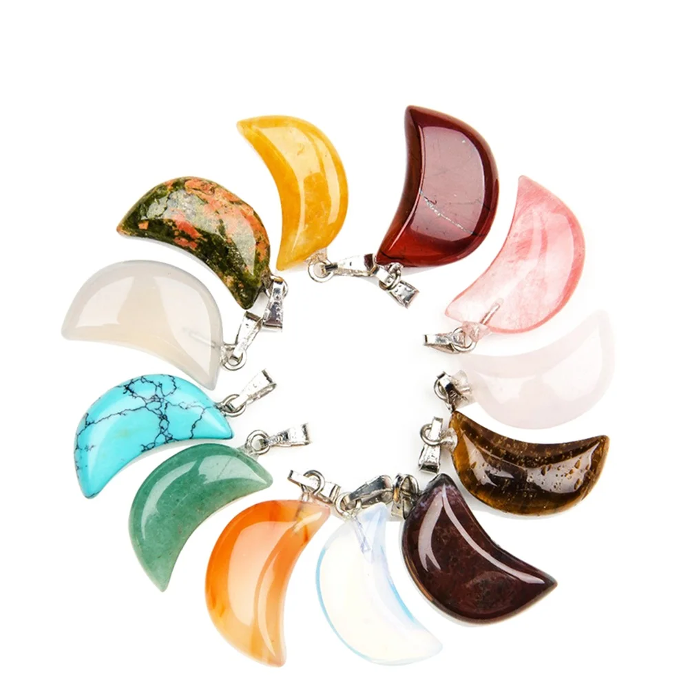 

10 Pcs Crystal Pendant Charm Necklace Moon Shape Agate Jewelry Making DIY Pendants Accessories Gift Bracelet Dangle