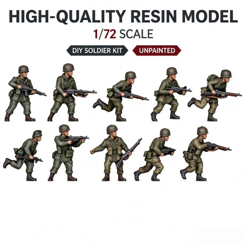 1/72 Scale Diecast Resin Figure Model Kit Airborne Squad Advancing 10 Figures Unpainted