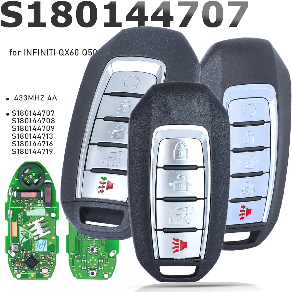 S180144707, S180144708, S180144709, S180144713, S180144716 ,S180144719 Smart Remote Key 433MHz 4A for INFINITI QX60 Q50 Q60