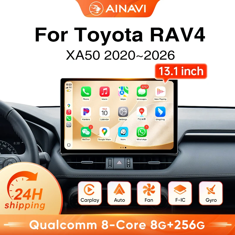 AINAVI 13,1" Android-Autoradio-Multimedia-Player für Toyota RAV4 XA50 2020-2026, kabelloses Carplay, Android Auto, 4G, 2K HD IPS, HDMI, DSP, SWC, GPS, BT5.0, RDS, FM, Autoradio