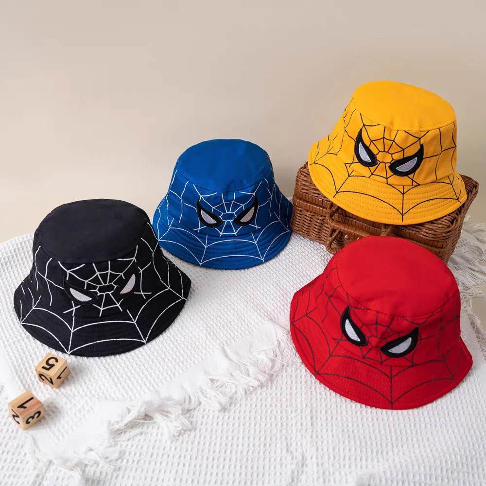 Disney Cartoon Spider Man Cosplay Hut Jungen und Mädchen Eimer Hut Sonnenschutz Fischer Hut rot blau Kinder Baumwolle Sonnenhut 3-8Y