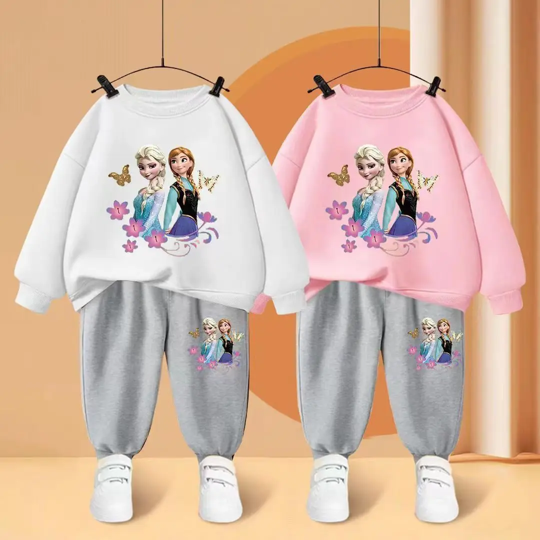 Autumn Kid Girls Clothes Set Frozen Elsa Printed Sweatshirts Pullover Top And Pants 2 Pieces Suit Children Top Bottom Tracksuits