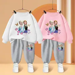 Autumn Kid Girls Clothes Set Frozen Elsa Printed Sweatshirts Pullover Top And Pants 2 Pieces Suit Children Top Bottom Tracksuits