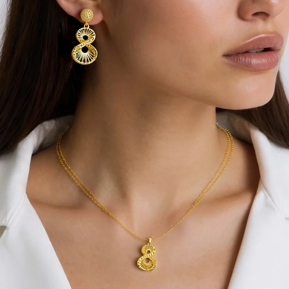 

Italy French Gold Plated Light Luxury Necklace Earrings Set for Women Charm Jewelry Gift for Party Wedding Dating Wear