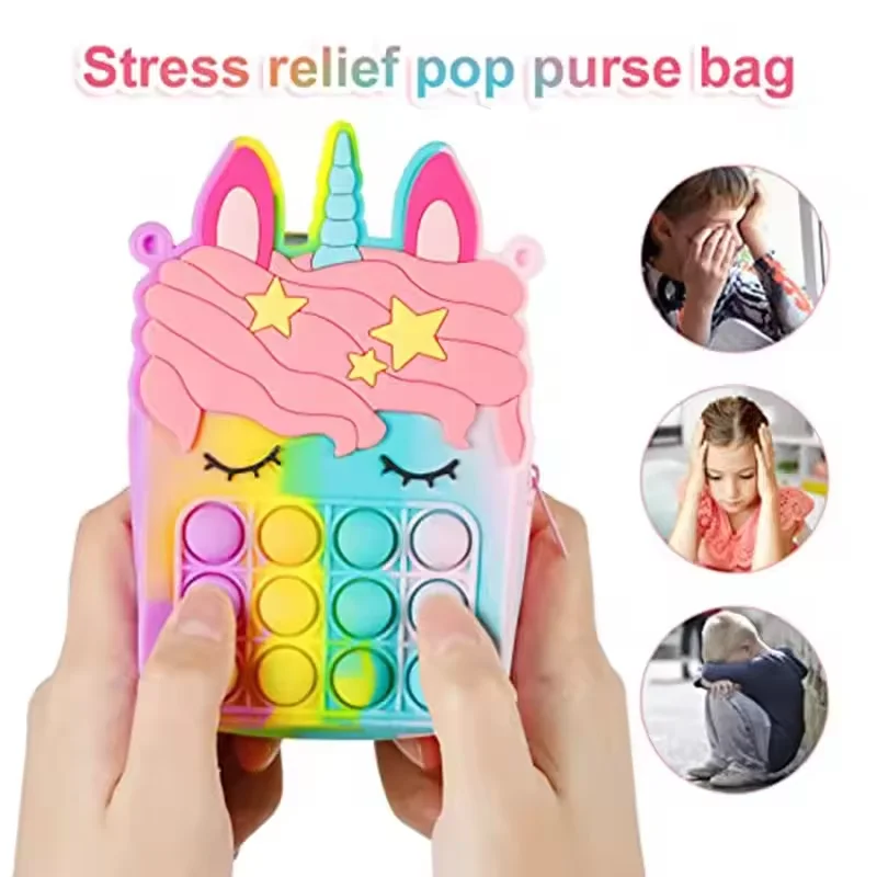 Unicorn Cross Bag Relief For Girls Handbag Coin Pouch Purse Push Bubble Relief Stress Squeeze Bag Messenger Bags Child Gifts