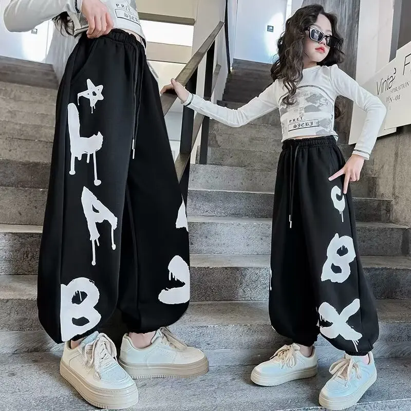 Teenager Girls' Cargo Pants set Children's T-shirt Wide-leg Pockets Pants 2PCS Spring & Autumn2024 New 5 8 10 12 14 Years Old