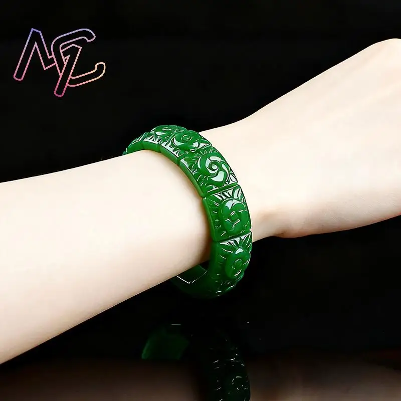 Real Jade Flower Bracelet Bangle Designer Vintage Natural Jewelry Gifts for Women Talismans Charm Luxury Accessories Amulet view 6