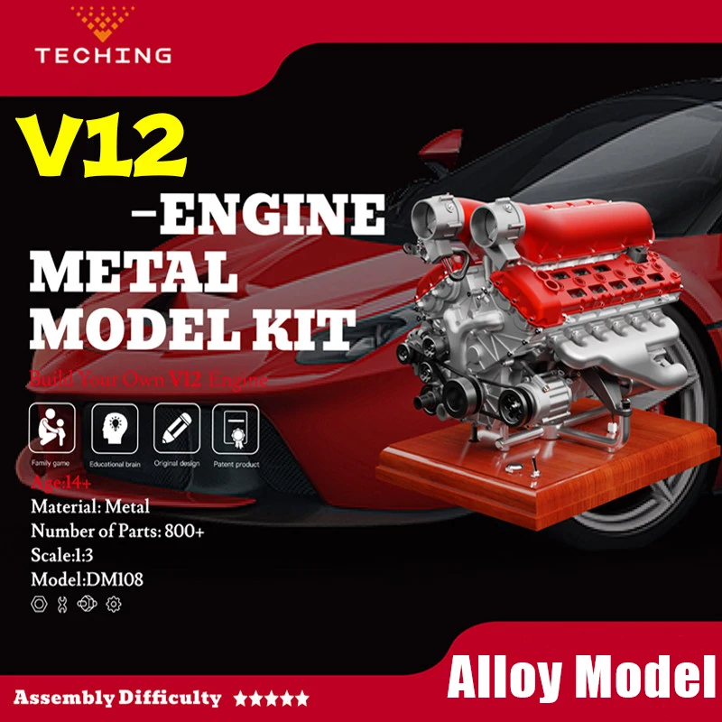 TECHING V12 Engine Model Kit DM108 Alloy Electric Motor Assembly Toy with 800+ Parts Toy Gift