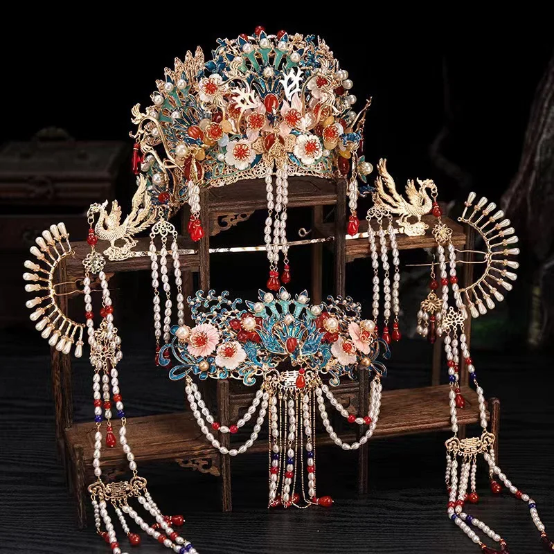 

Luxury Chinese style Wedding Bridal Hair Jewelry Bride Crown Headdress Wedding Hair Accessories Bridal Headwear Headpiece Tiara