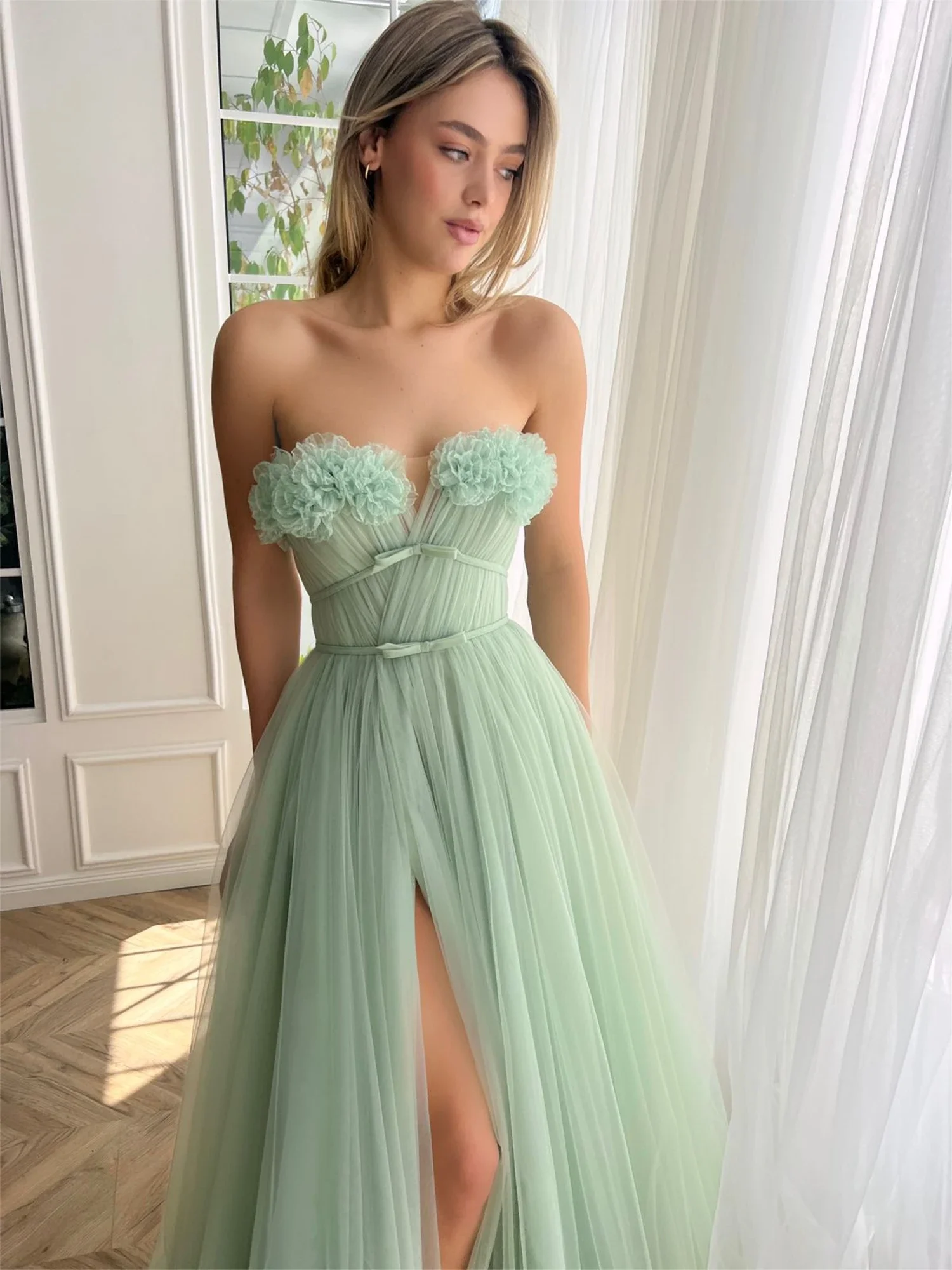 Flore Dress Green Tulle Evening Dresses for Prom Graduation Gown Gala Dress Woman Strapless Guest Wedding Party Dress For Women