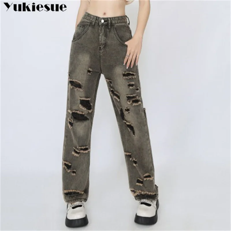 Woman Jeans 2023 Summer New Style Vintage Clothes Y2k Straight Leg High Waist Streetwear Korean Edition Fashion Denim Trend