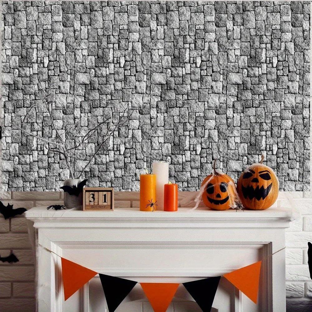 3 Stück Kunststoff-Tischdecke mit Steinwanddruck – mittelalterliches Schloss-Thema, Ziegeldesign für Halloween, Abschlussfeier, Sommerparty-Dekoration – Detail 5