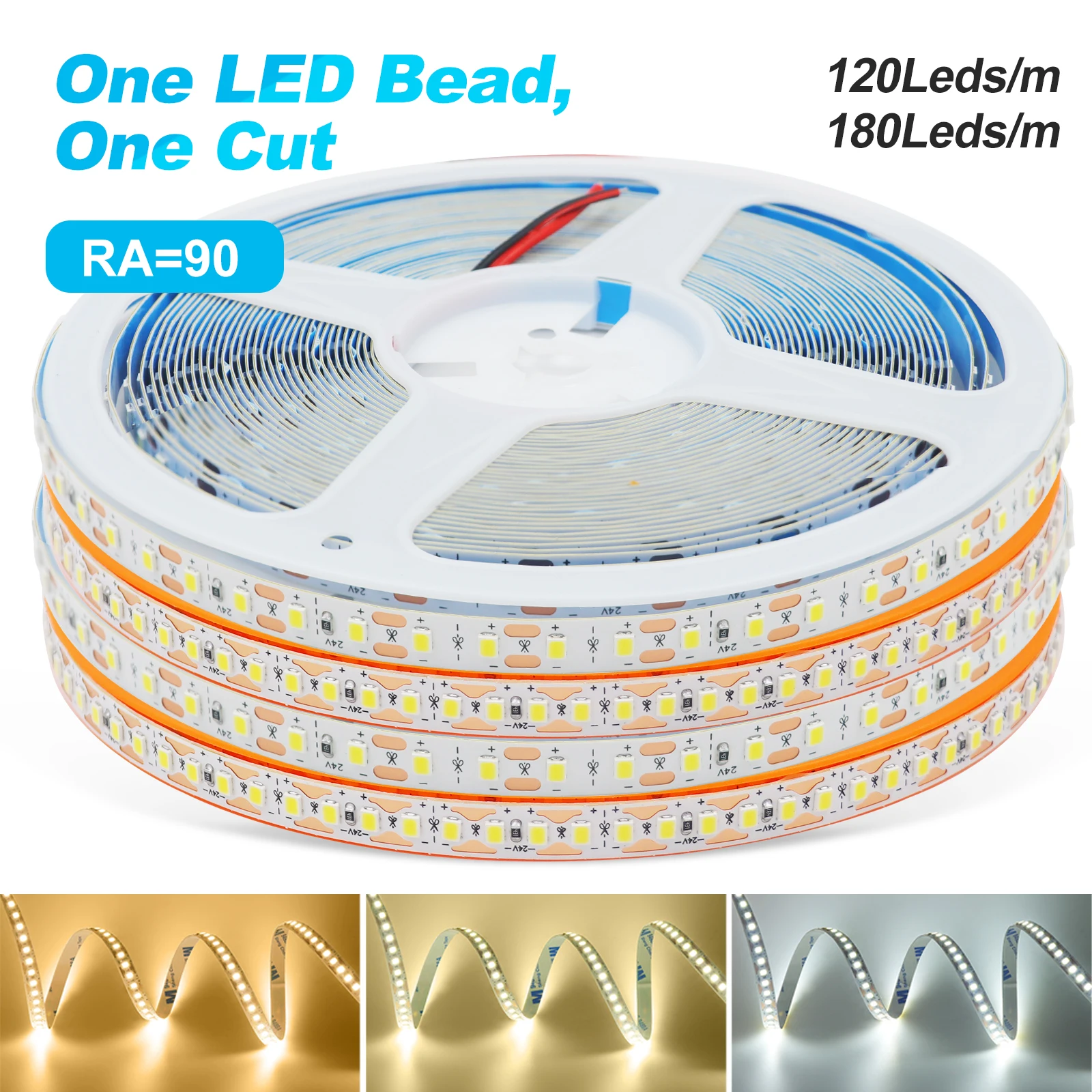 

5mm 8mm PCB SMD 2835 LED Strip 12V 24V 1 LED Cut Super Bright 120 180LEDs/m RA90 Not Waterproof Flexible Tape Warm Natural White