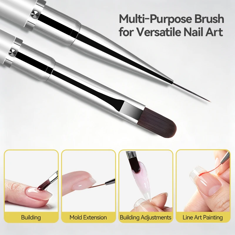 BORN PRETTY  Nail Art Liner Brush 2-in-1 Oval & Builder  Painting Pen Drawing Multi-Purpose Design UV Gel Gradient Nail Tools