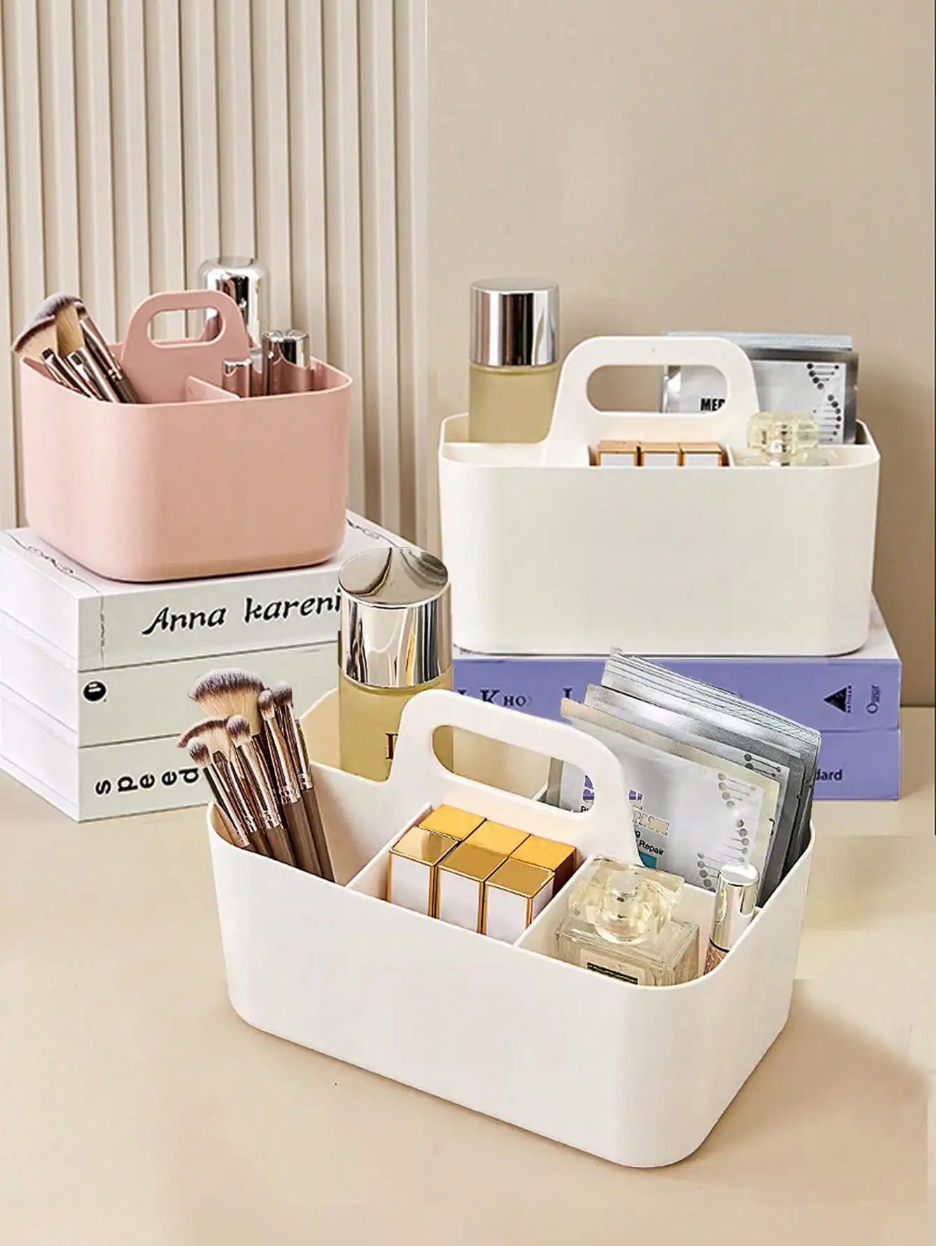 

Stackable Storage Box: Portable, Multi-Purpose for Bathroom/Office/School, Cosmetics Organizer