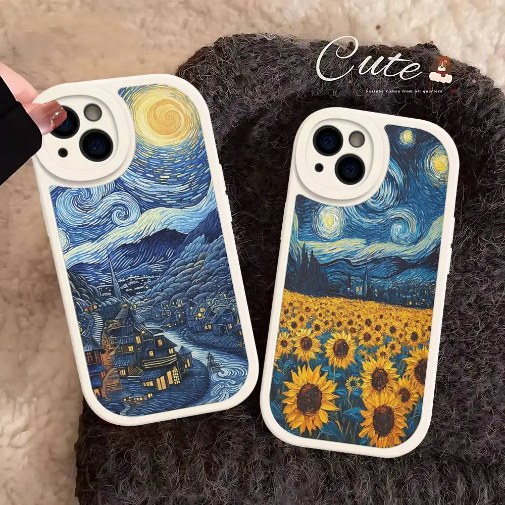 

Van Gogh Starry Sky Phone Case For iPhone 16 15 14 13 12 11 Pro Max Plus Soft Leather Cover