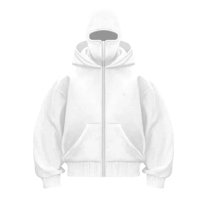 Balaclava Men Zip Hoodie Winter Warm Casual Sweatshirt Y2K with Hooded Face Mask Zipper Design Sports Jacket Outdoor Activities