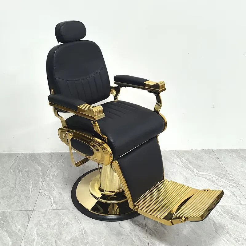 Modern Barbershop Furniture Black Gold Salon Swivel Barber Chair Luxury Heavy Duty Hairdressing Styling Chair for Men