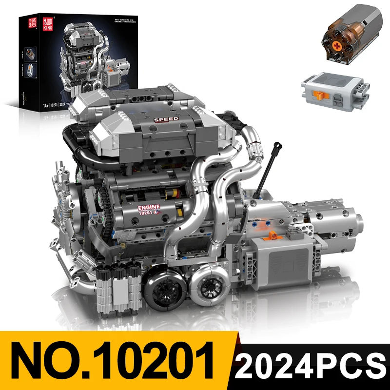 Mould King 10201 BUG Supercar W16 engine with gearbox Model Building Block kits MOC Motor drive puzzle Brick Toy for kid Gift