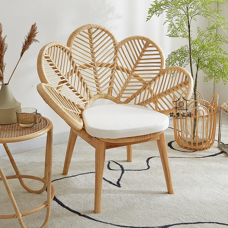 Real rattan art chair creative peacock chair home photography props model room