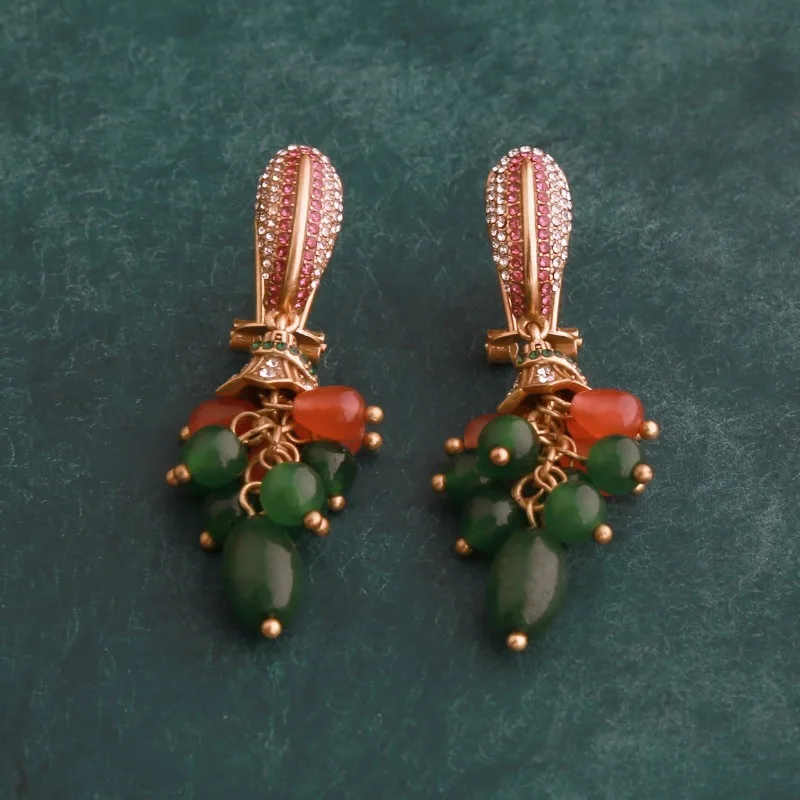 

Bohemian Style Green Red Stone Glass Grape Earrings Niche Light Luxury High-end Sense Earrings Medieval Vacation Ethnic Jewelry