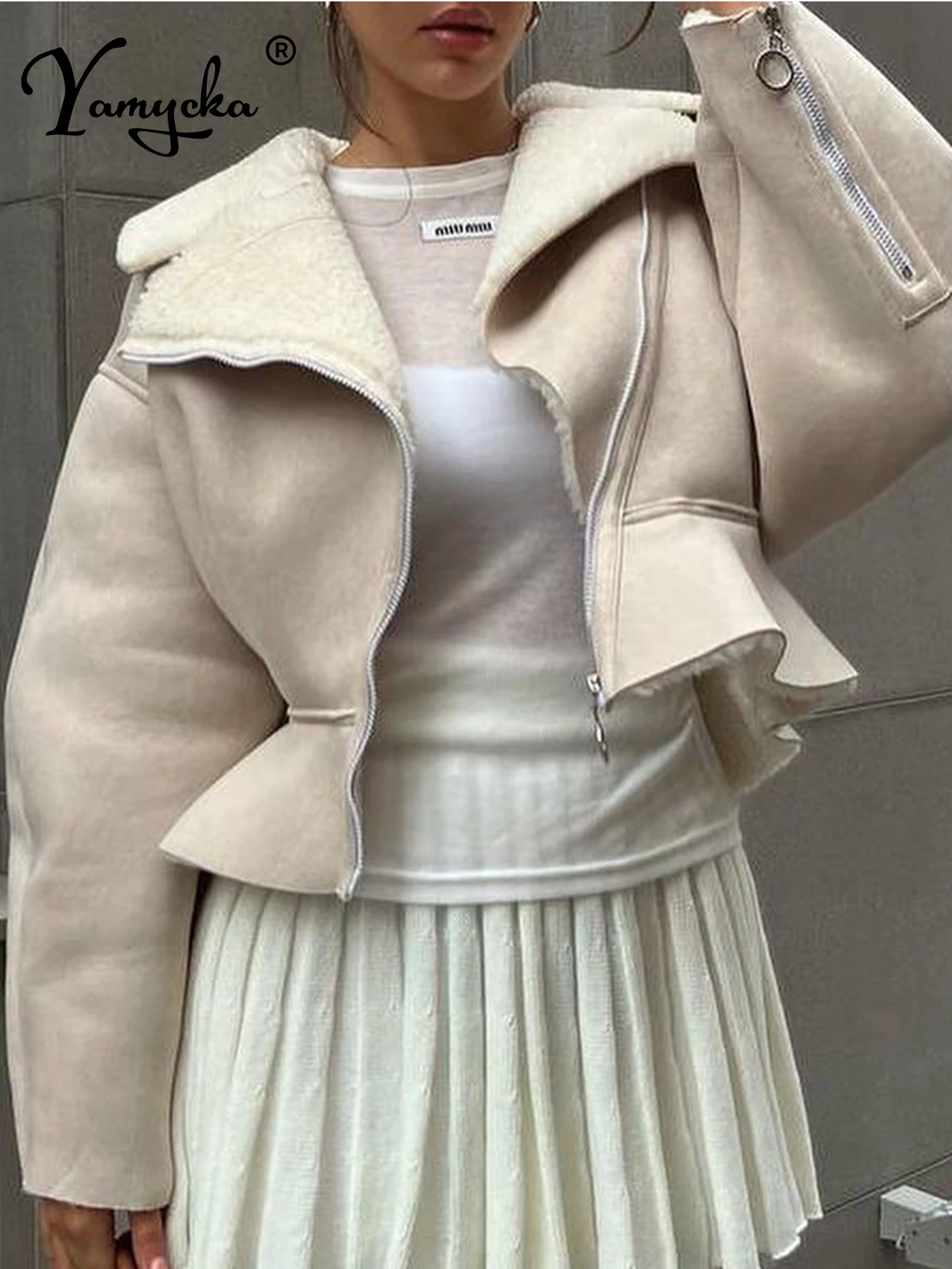 

женская зимняя повседневная мода ﻿ Укороченное пальто с длинными рукавамиСексуальная винтажная черно-белая куртка Верхняя одежда