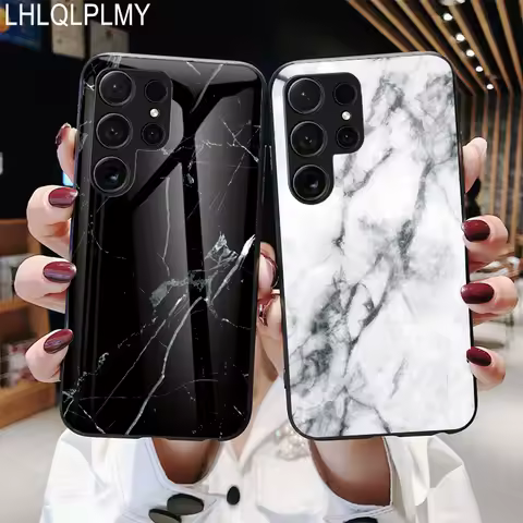 Marbling Tempered Glass Phone Case For Samsung Galaxy S8 S9 S10 S22 Plus S20 S21 FE S23 Ultra Note 20 10 Lite A02S S10E Cover