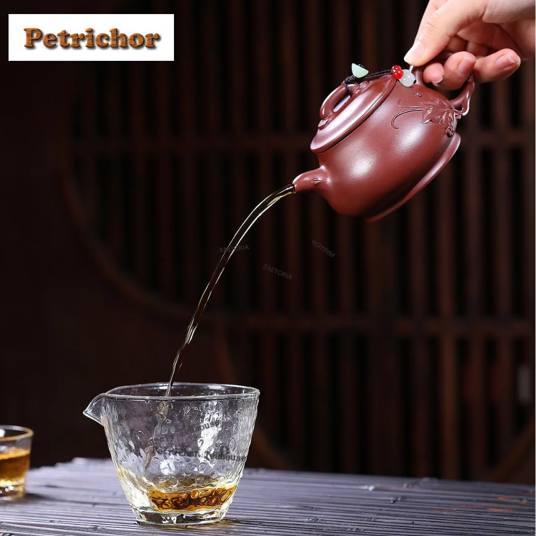 210ml Luxury Yixing Purple Clay Teapots Handmade Stone Scoop Pot Raw Ore Dragon's Blood Sand Mud Kettle Zisha Tea Set Collection