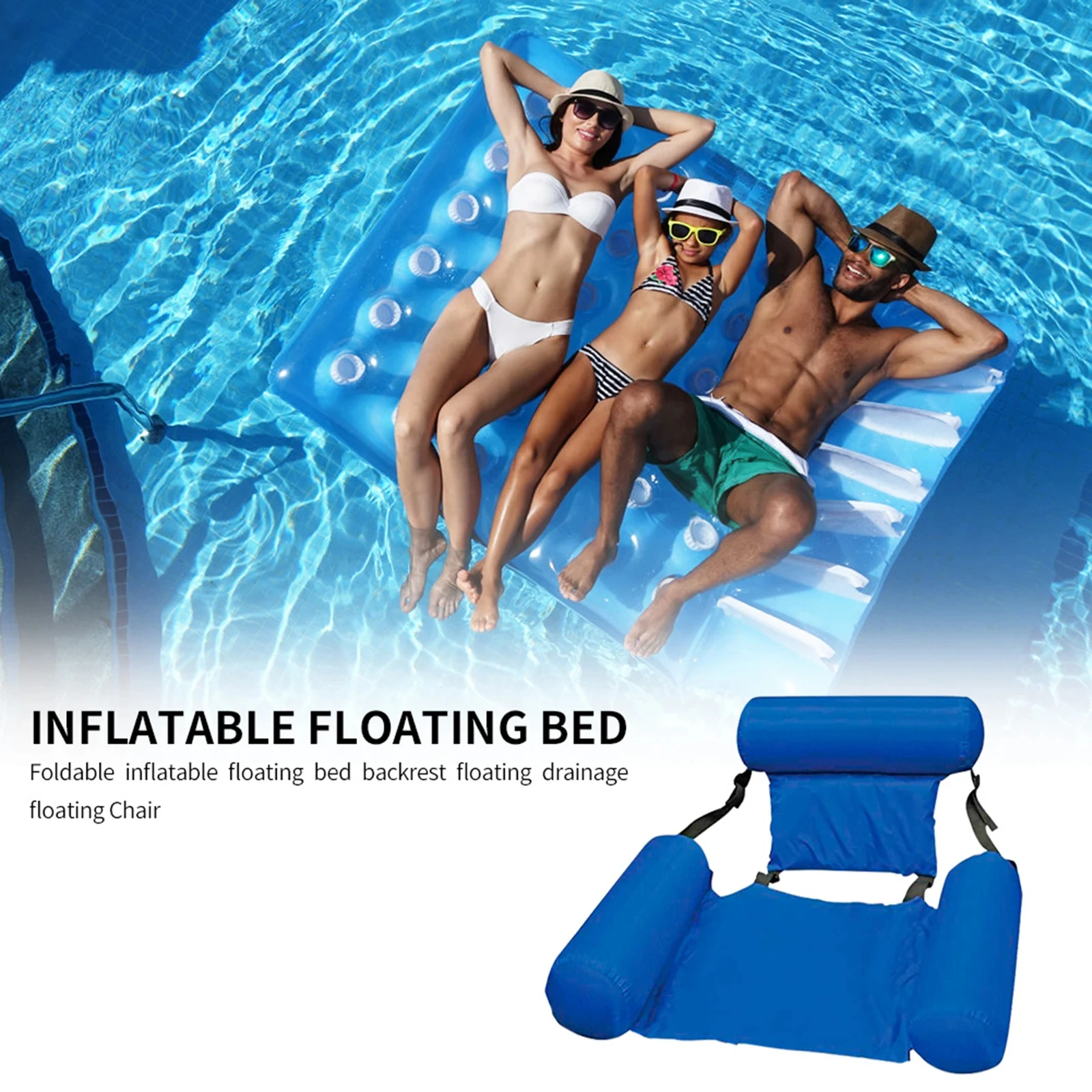 Water Hammock Swimming Pools Inflatable Air Mattress Summer Beach Lounger Back Floating Chairs Sleeping Beds