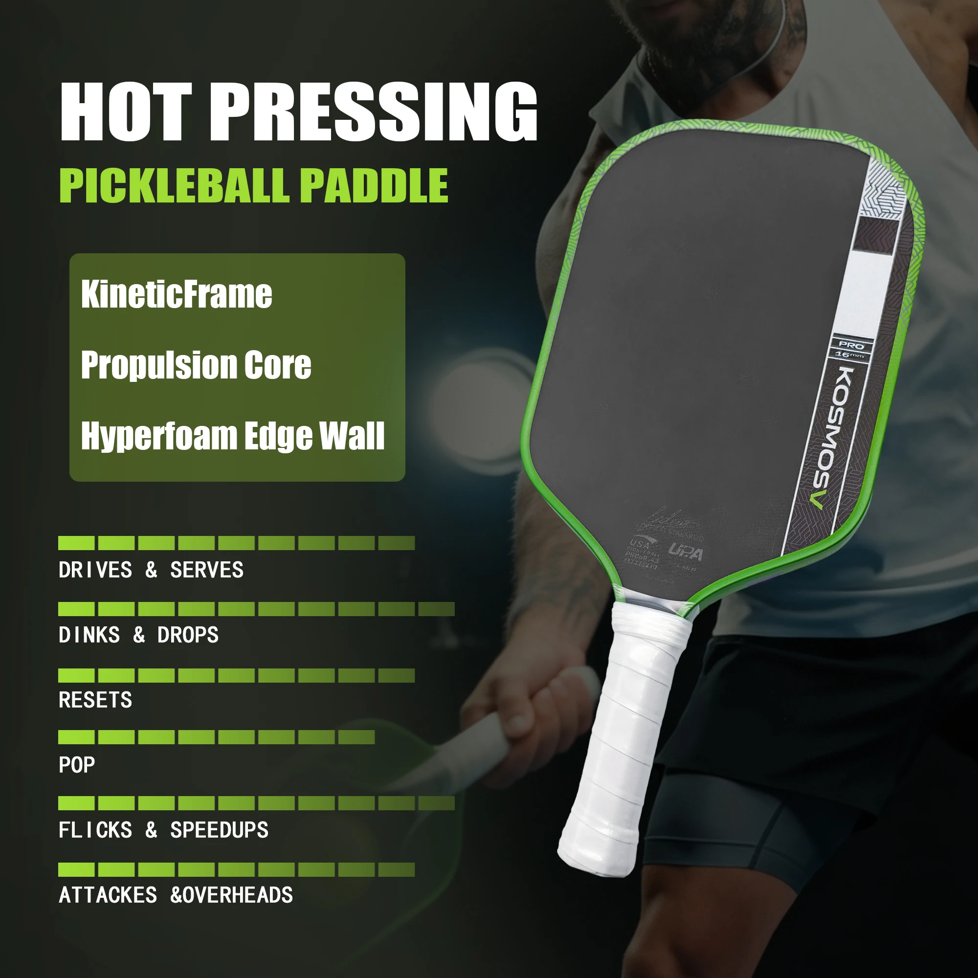 

J00laGEN5 Pickleball Racket T700 Carbon Fiber Propulsion Core Professional Hot-Pressed KineticFrame 16mm for Children 225g