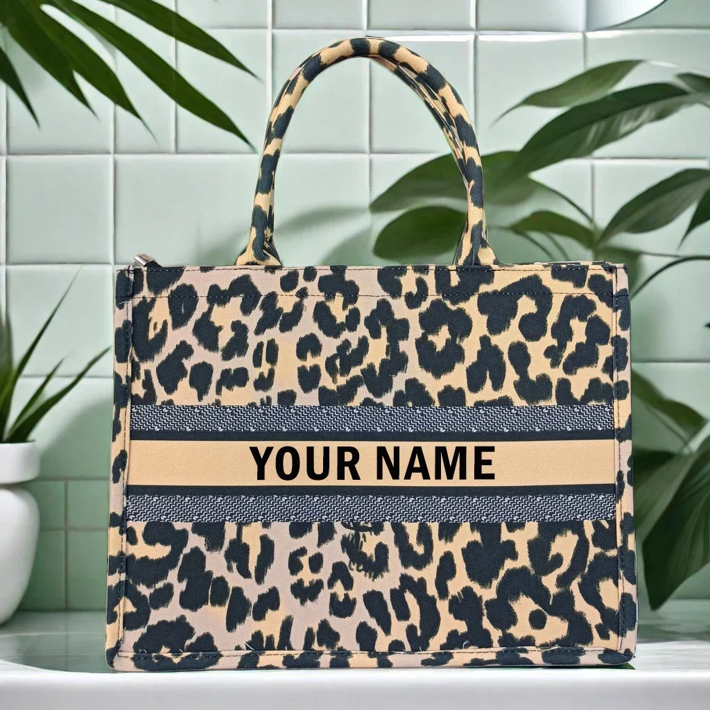 2025 Canvas Shopping Bag Customization Fashion Leopard Print Large Capacity Handbag Gift Customization