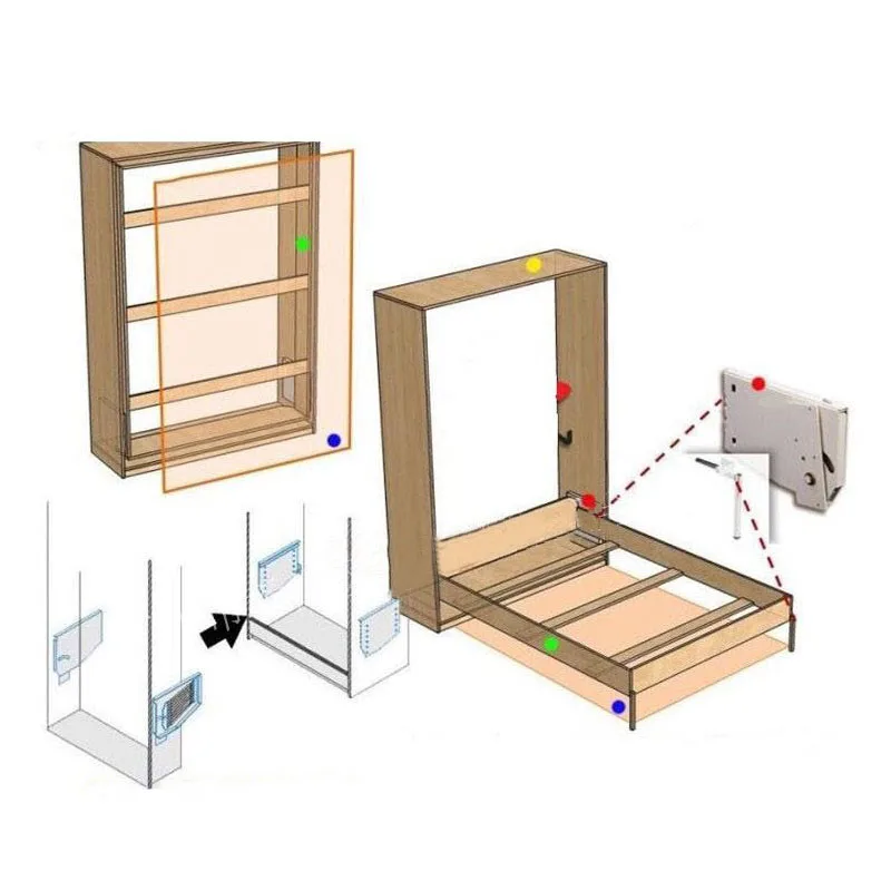 

High Load DIY Invisible Murphy Bed Lift Space Saving Springs Folding Vertical Board Hinge Against Wall Mechanism Kit
